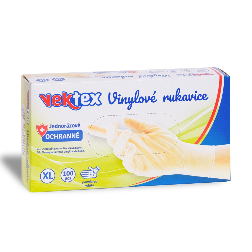 Rukavice Vinyl Vekt.XL 100ks pudr.bílé jednoráz. 20578