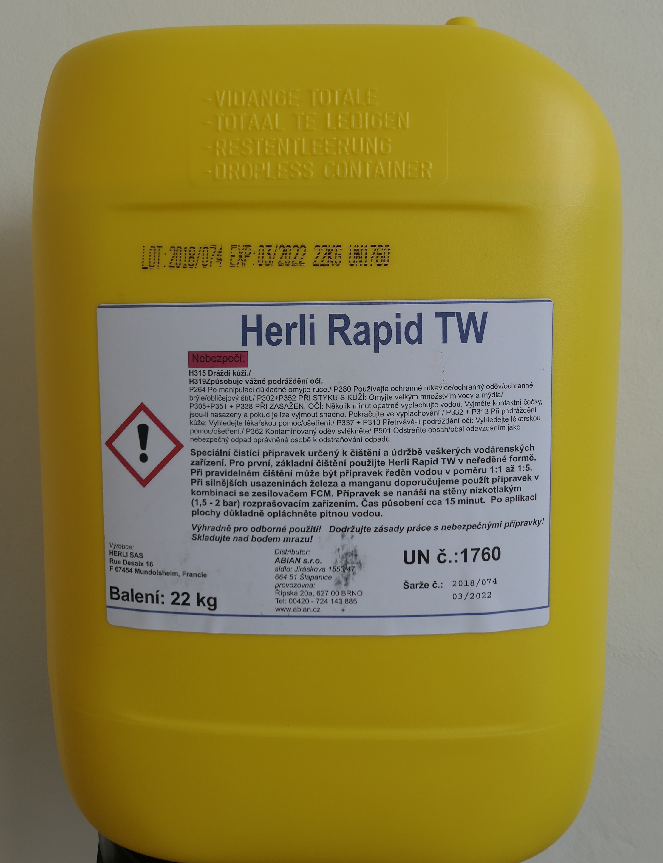 Herli Rapid TW 22kg - odstraňovač Ca-, Fe- a Mn- usazenin