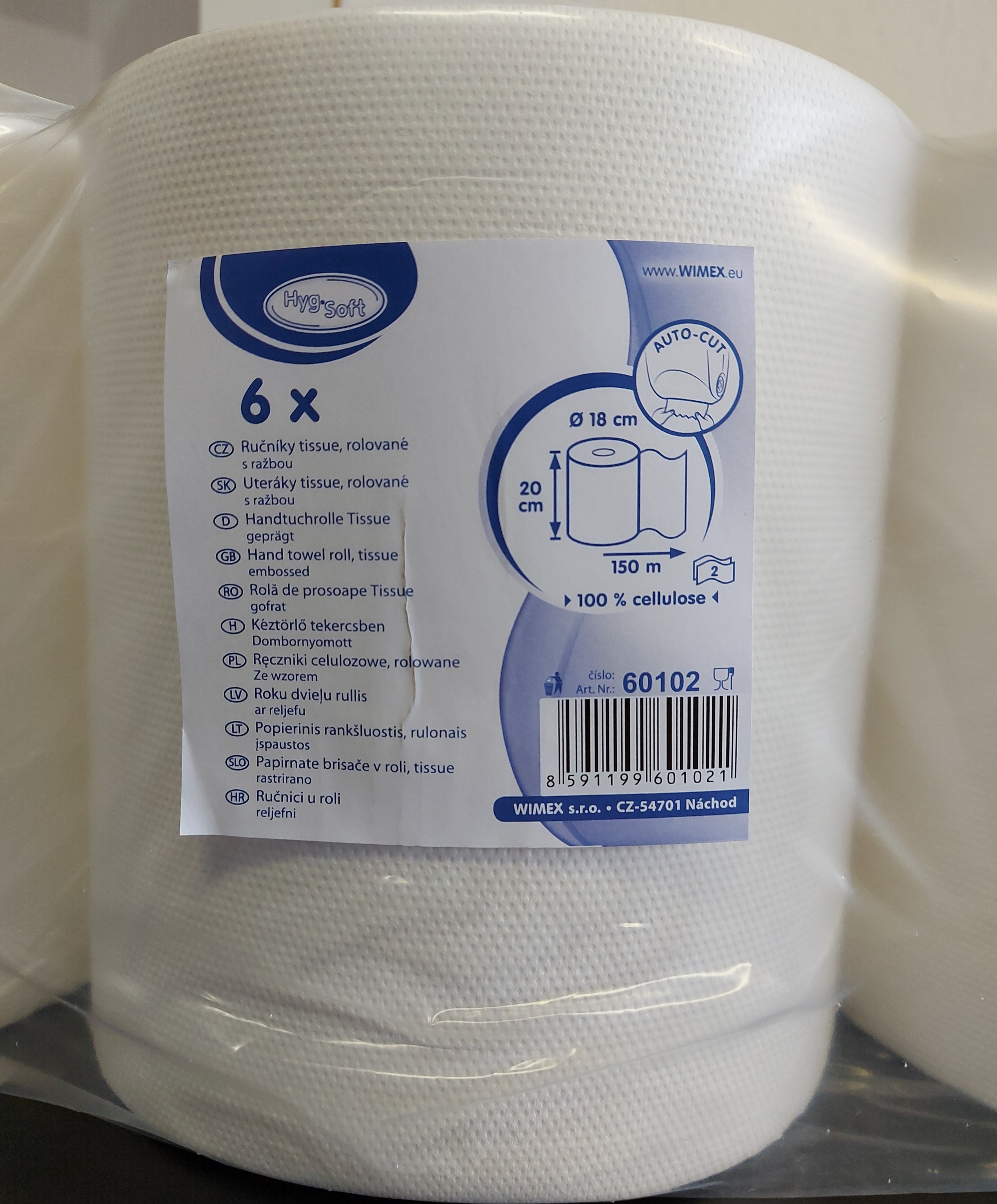 Ručníky v roli 2vr. 20cmx150m celuloza bílé 6ks